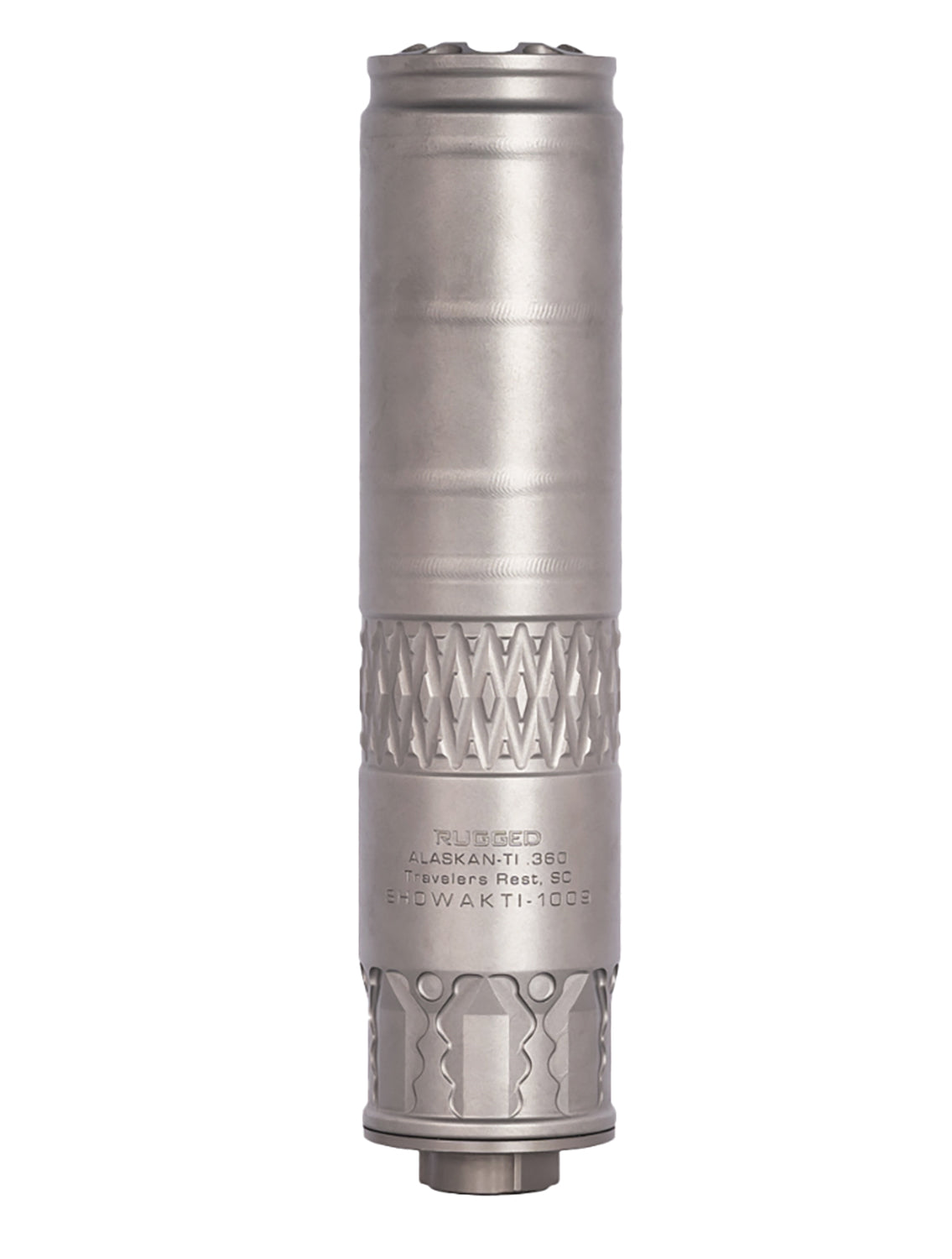 Rugged Suppressors AK360TI Alaskan360 TI 36 Cal 1.60" Diameter, Rated Up to 338 Lapua, 130.80 dB (308 Win), Stainless Steel, 5/8"-24 tpi Direct Thread Mount Included