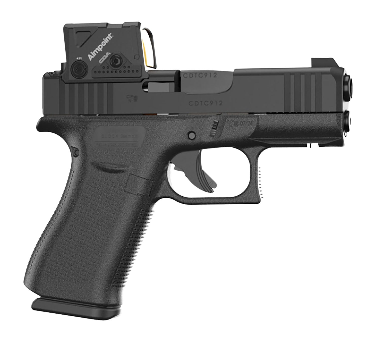 Glock UX4350B01FRMOS8A4 G43X MOS8 w/Aimpoint Slim Sub-Compact Frame 9mm Luger 10+1 3.41" Black GMB Barrel, Black Steel Serrated w/Optic Slide, Black Polymer Frame w/Accessory Rail, Aimpoint COA 3.5 MOA Red Dot, Ambidextrous