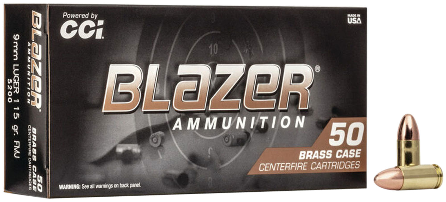 Blazer 9mm 115 FMJ- Brass- 50 round box