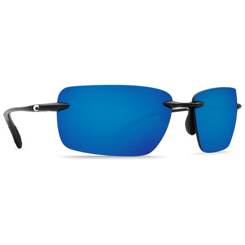 Costa Gulf Shore Shiny Black Frame Sunglasses w/Blue Mirror 580P Lenses 06S9074-90740466